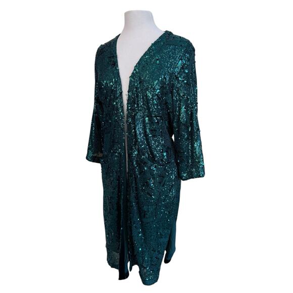 Anthropologie Skies Are Blue Green Sequin Topper Kimono Sash NWT XS/S - Picture 6 of 9
